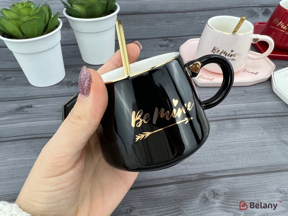 Ceașcă Și Farfurie Din Ceramică „Be Mine” Neagră | 2