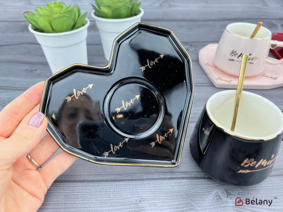 Ceașcă Și Farfurie Din Ceramică „Be Mine” Neagră | 4