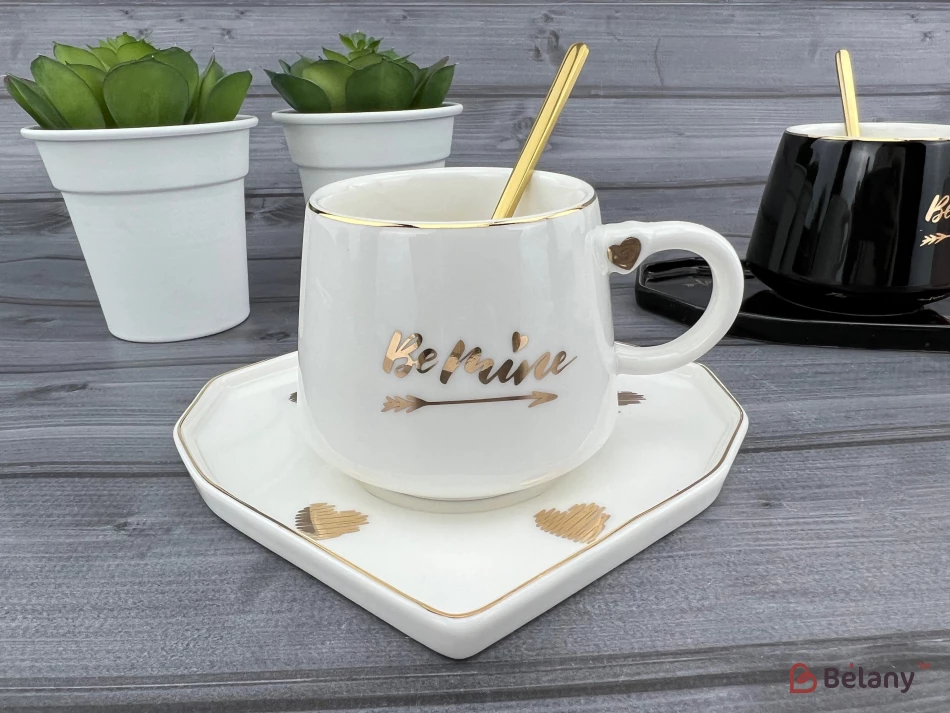 Cana Si Farfuria Din Ceramica "be Mine" Alb