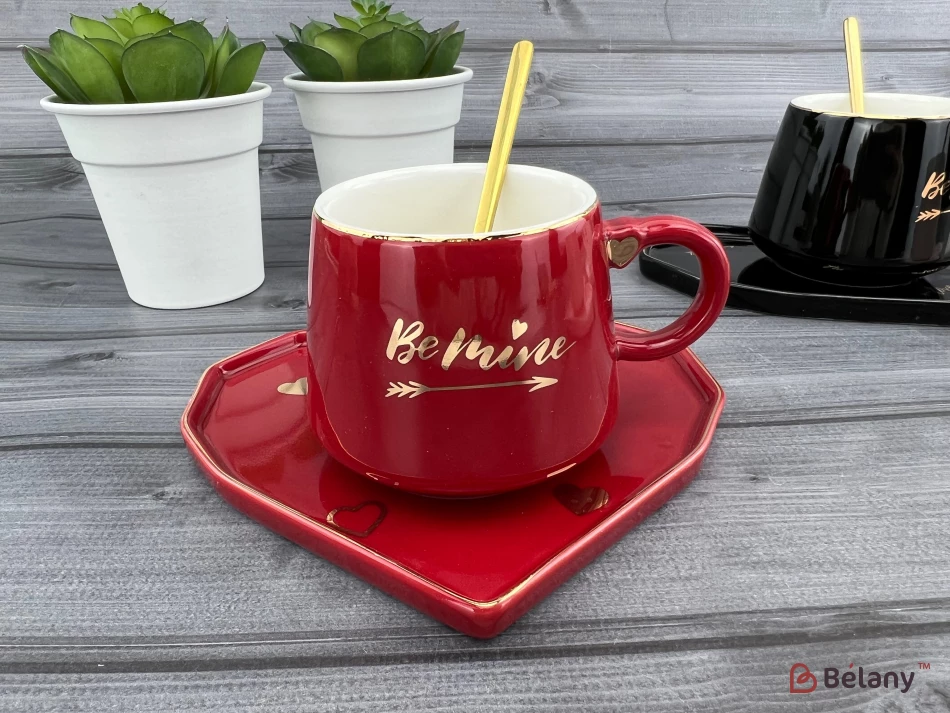Cana Si Farfuria Din Ceramica "be Mine" Rosu