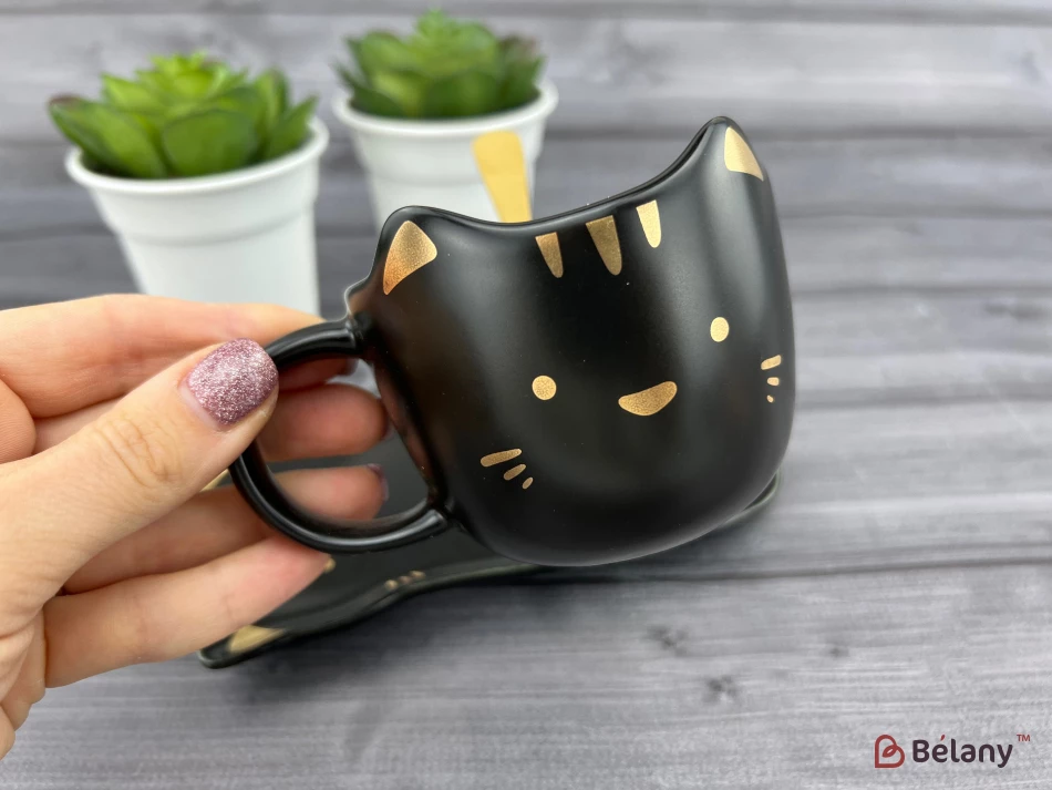 Cana Si Farfuria Din Ceramica "miau" Neagra | 2