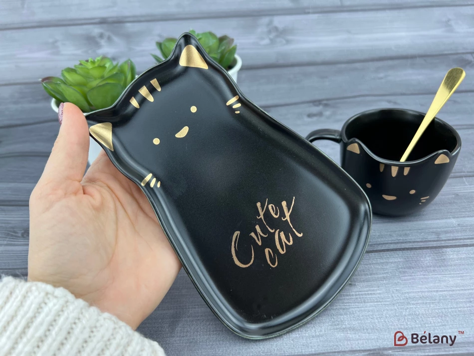 Cana Si Farfuria Din Ceramica "miau" Neagra | 3