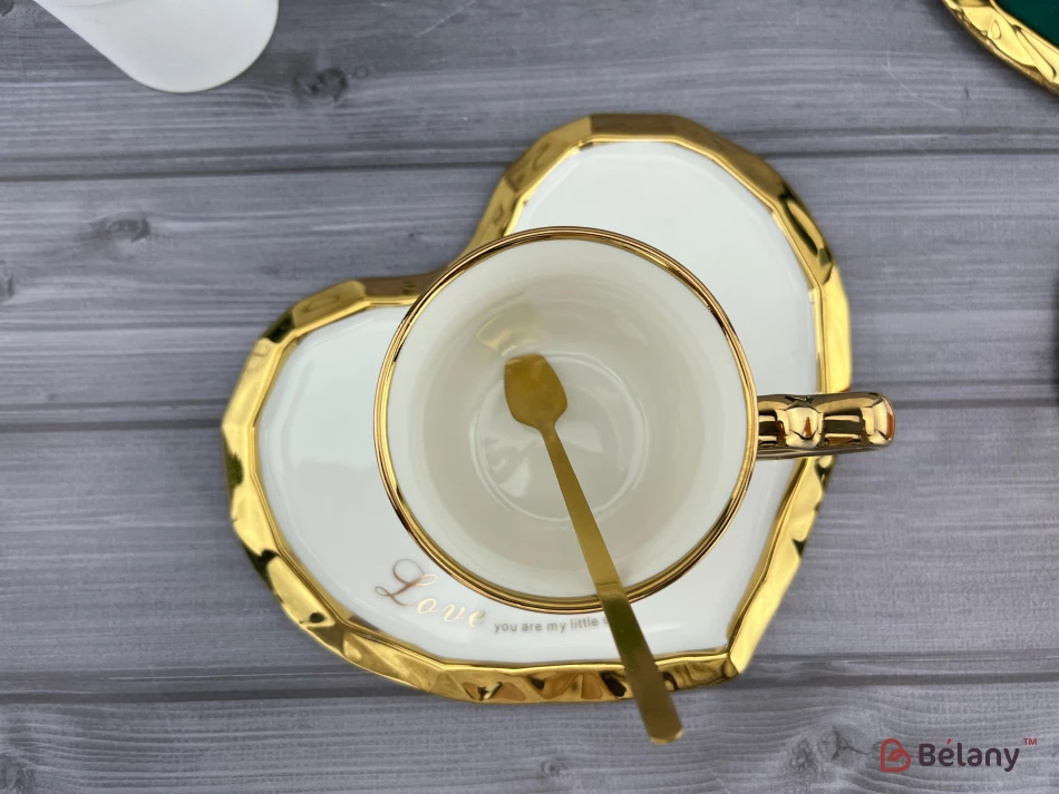 Pahar Si Farfurie Din Ceramica "deep Gold Heart" Alb | 3