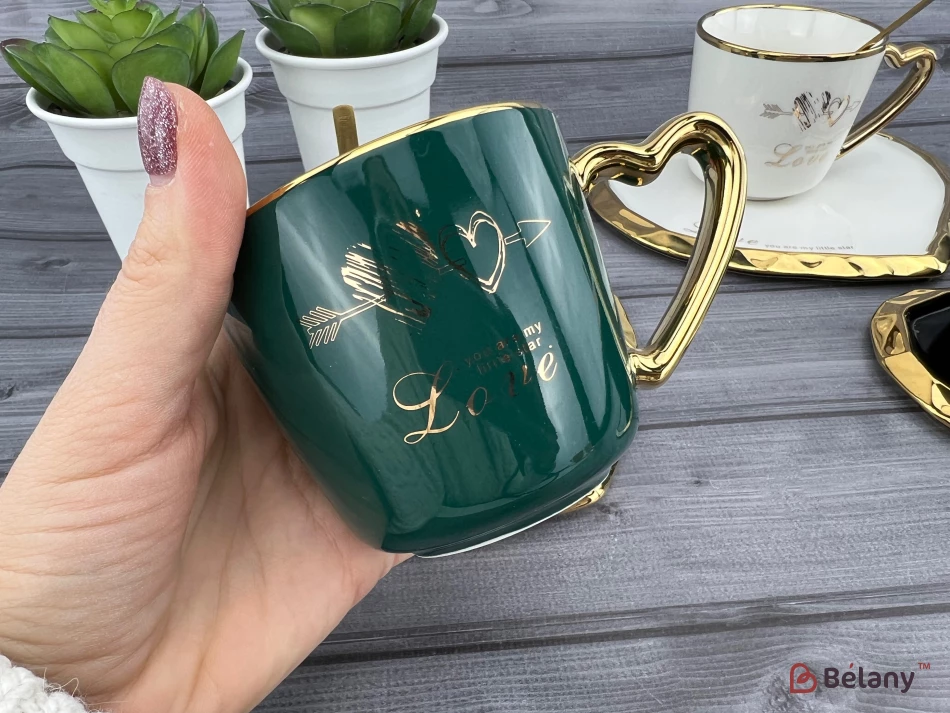 Pahar Si Farfurie Din Ceramica "inima De Aur Adanc" Smarald | 2