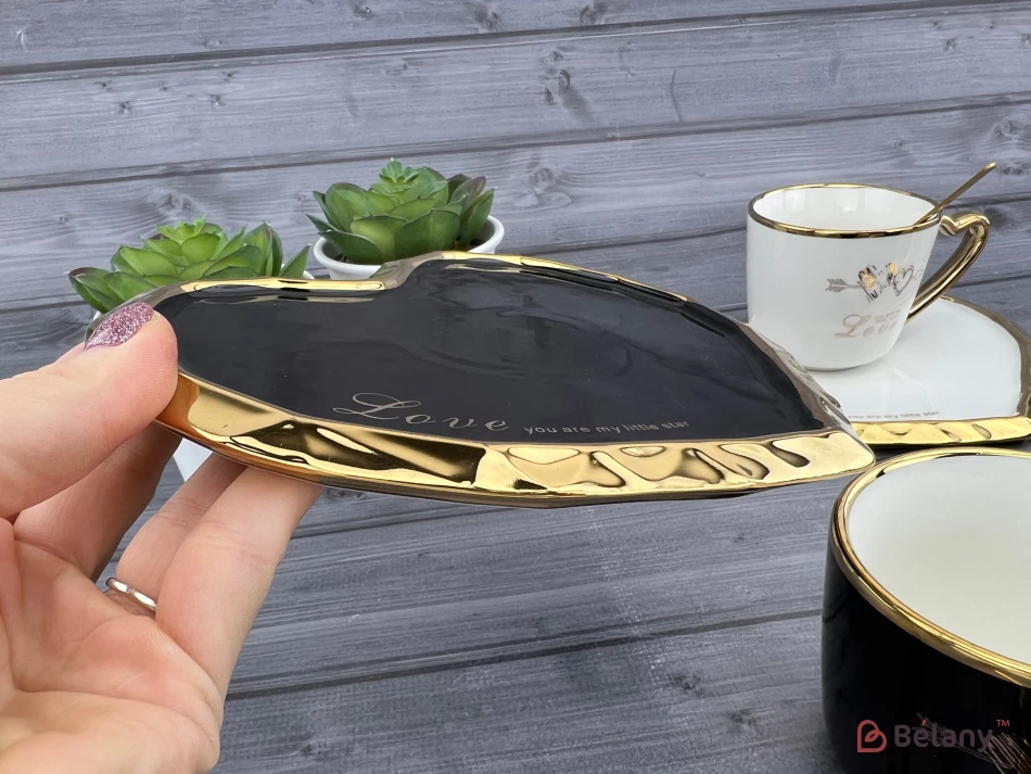 Pahar Si Farfurie Din Ceramica "deep Gold Heart" Neagra | 3