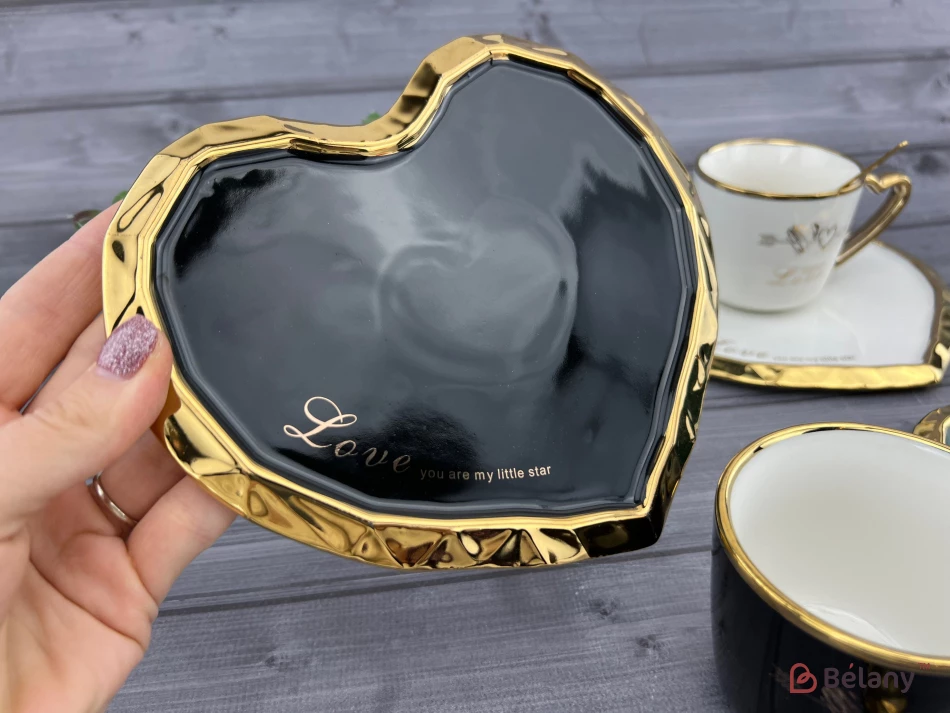 Pahar Si Farfurie Din Ceramica "deep Gold Heart" Neagra | 5