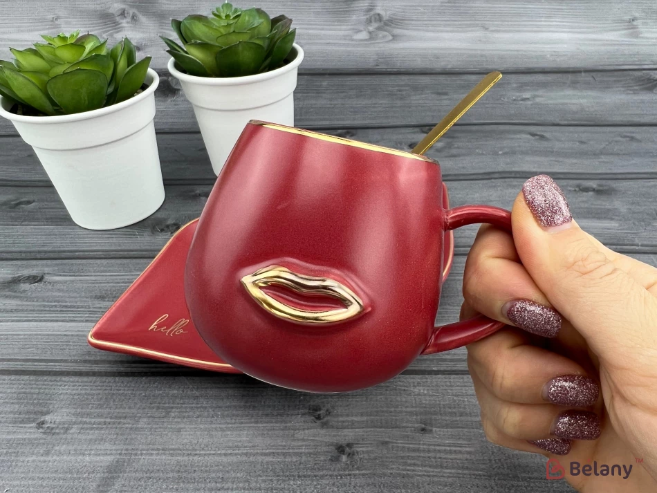 Cana Si Farfuria Din Ceramica "sweet Lips" Rosu | 2