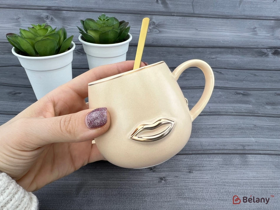 Cana Si Farfurie Ceramica "sweet Lips" Crema | 2