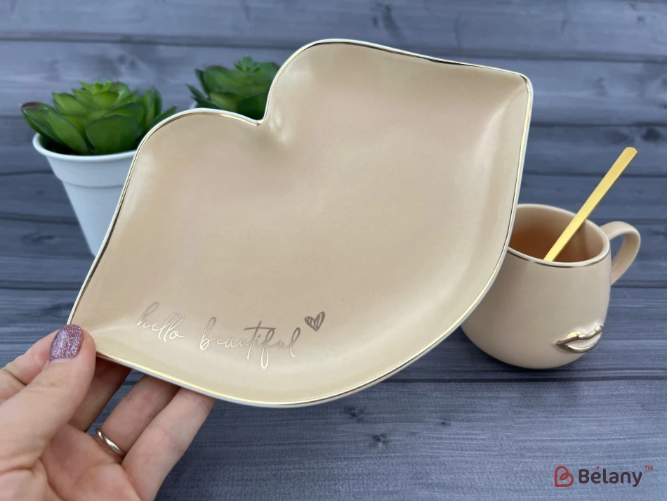 Cana Si Farfurie Ceramica "sweet Lips" Crema | 4