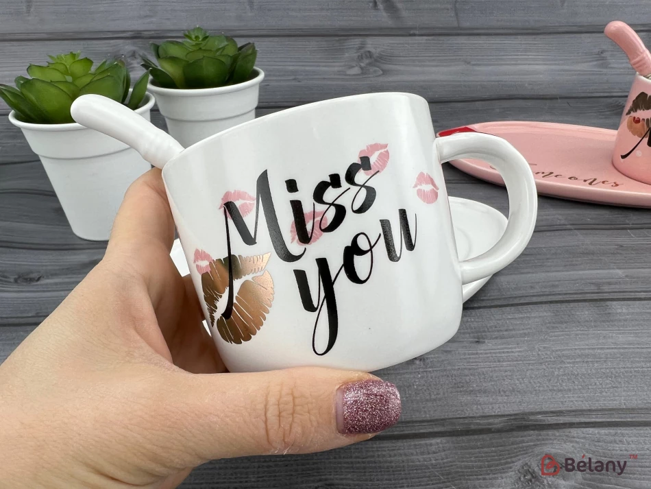 Cana Si Farfuria Din Ceramica "kiss Me" Alb | 2