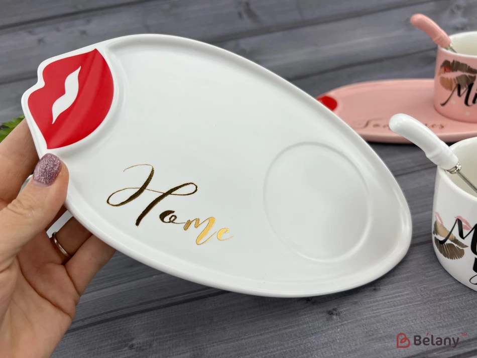 Cana Si Farfuria Din Ceramica "kiss Me" Alb | 3