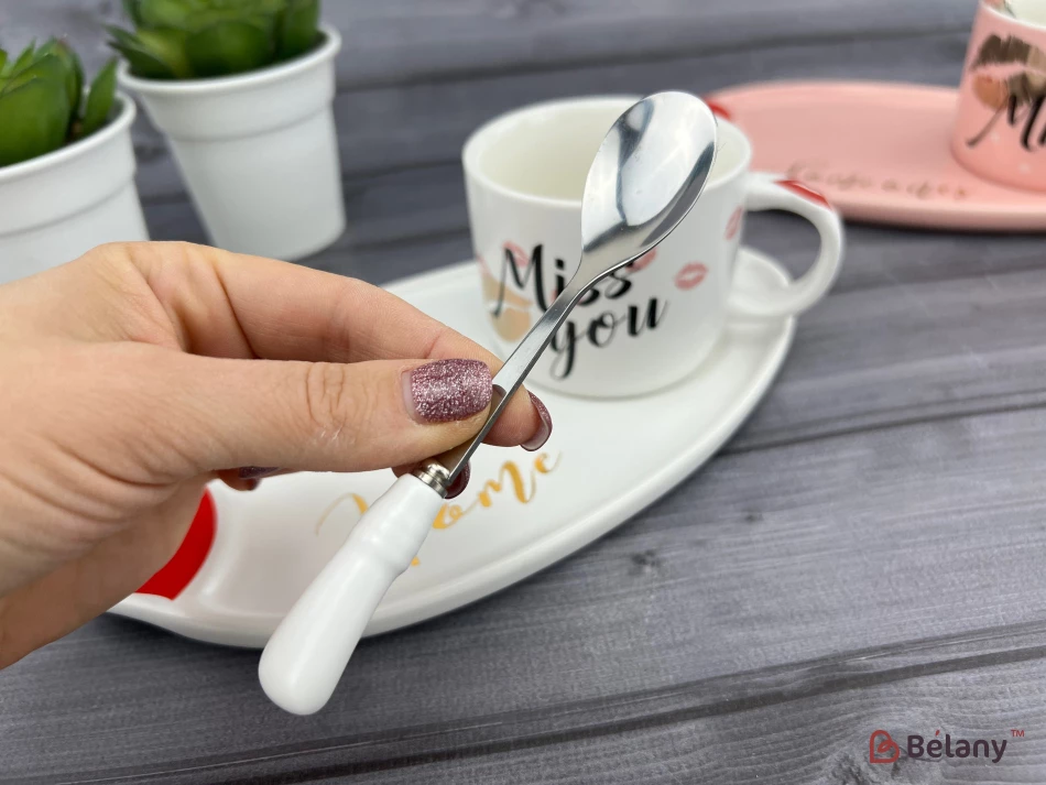 Cana Si Farfuria Din Ceramica "kiss Me" Alb | 4