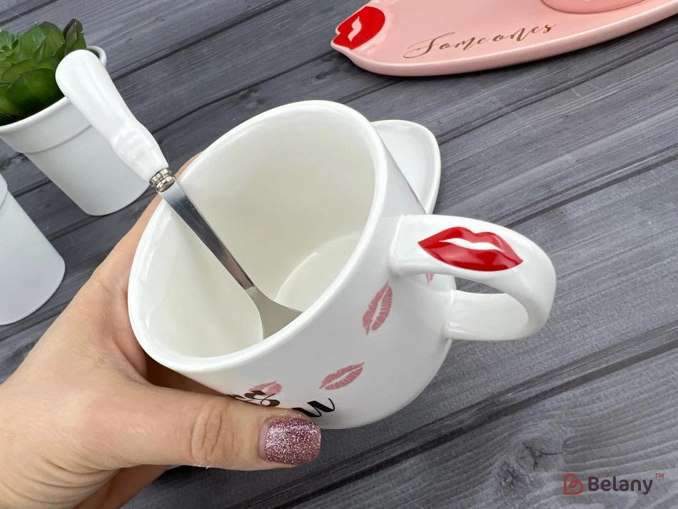 Cana Si Farfuria Din Ceramica "kiss Me" Alb | 5