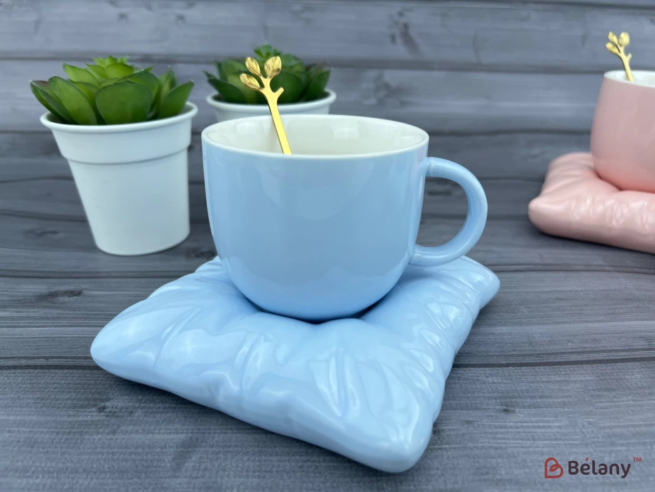 Pahar Si Farfurie Ceramica "cup Pe Perna" Albastru