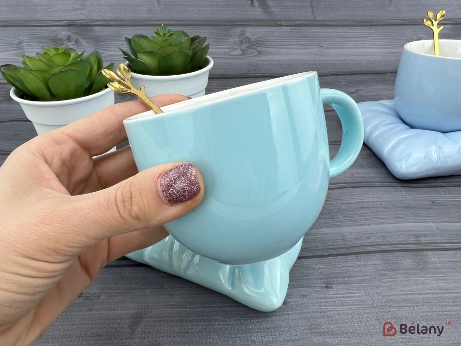 Pahar Si Farfurie Din Ceramica "cup Pe Perna" Azur | 2