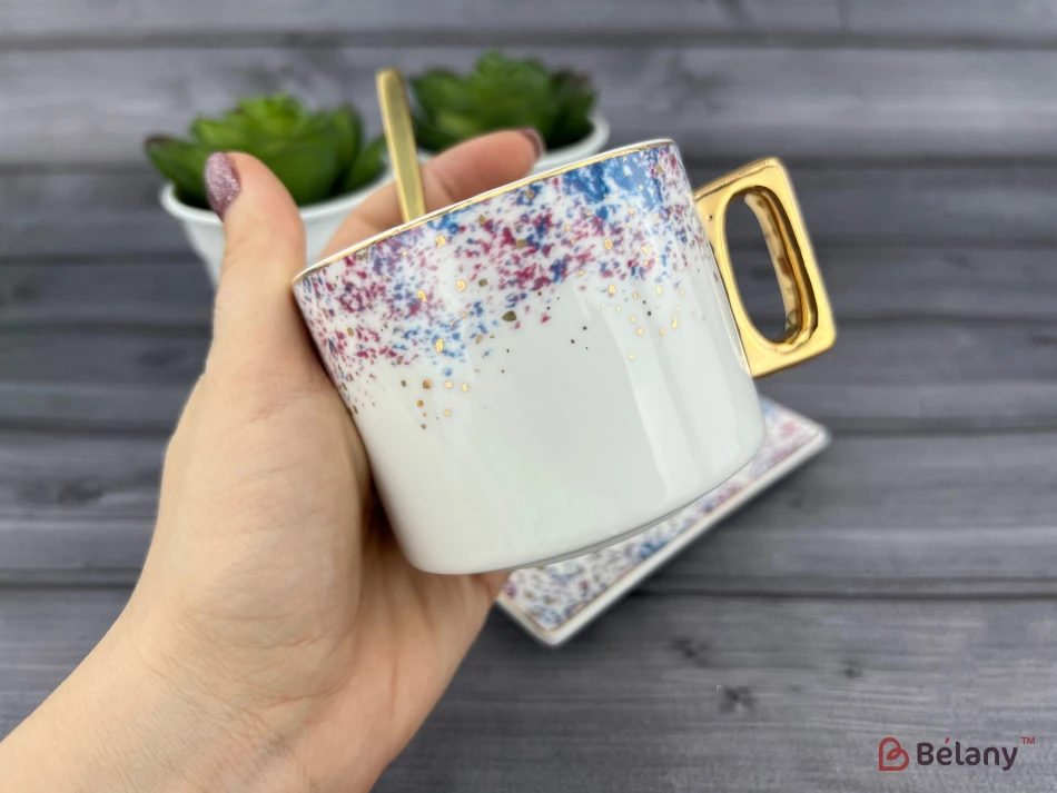 Pahar Si Farfurie Din Ceramica "space Dust" Alb | 2