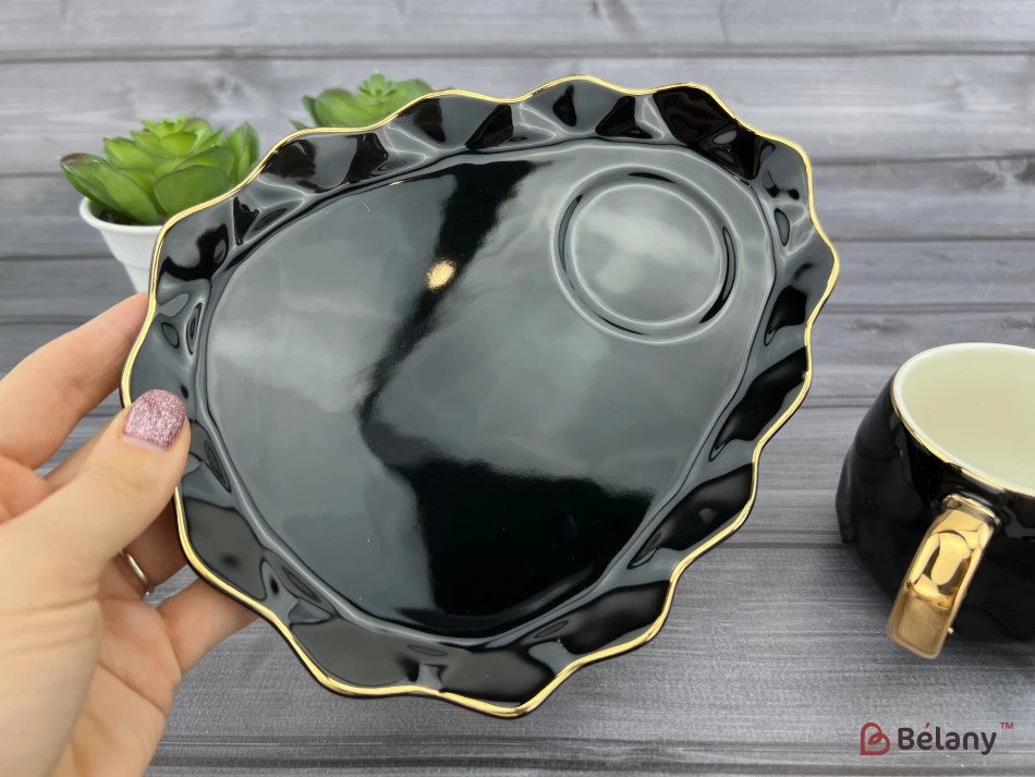 Ceașcă Și Farfurie Din Ceramică „Oyster” Neagră | 3