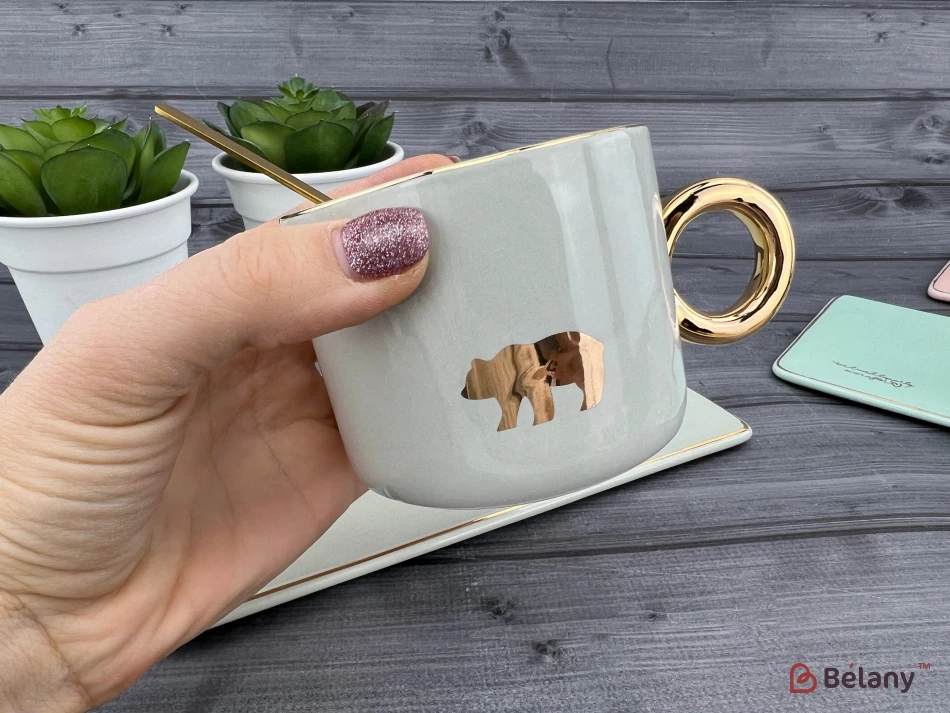 Ceașcă Și Farfurie Din Ceramică „Animale” Gri | 2