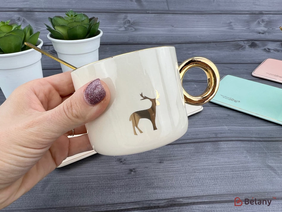 Cana Si Farfurioara Din Ceramica "animale" Crema | 2