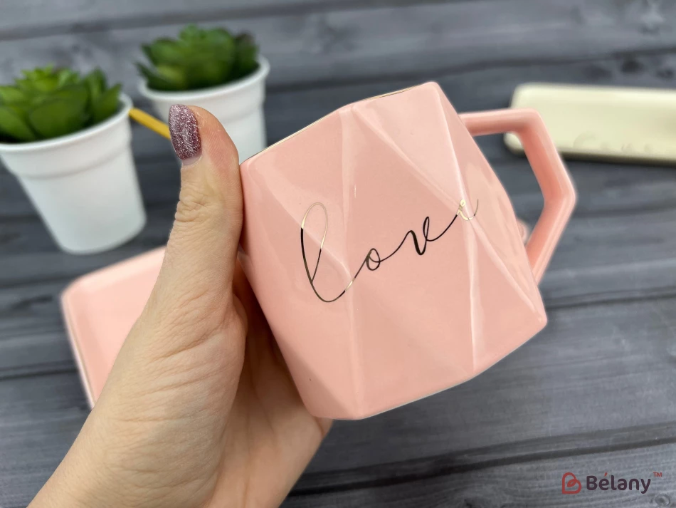 Cana Si Farfuria Din Ceramica "love It" Roz | 2