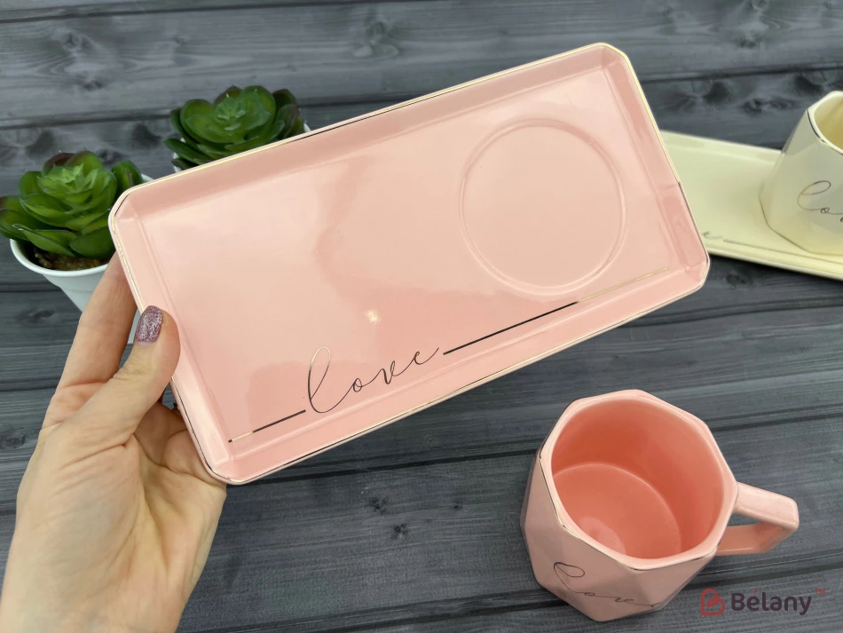 Cana Si Farfuria Din Ceramica "love It" Roz | 5