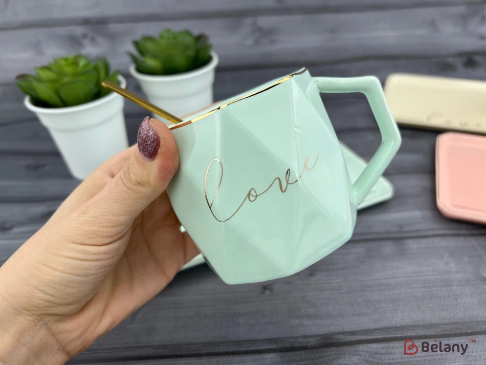 Cana Si Farfuria Din Ceramica "love It" Albastru | 2