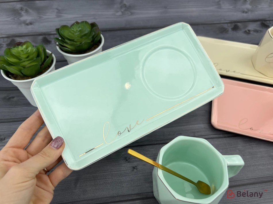 Cana Si Farfuria Din Ceramica "love It" Albastru | 4