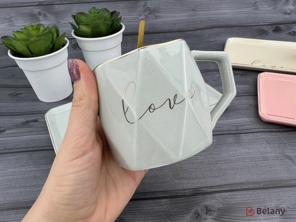 Ceașcă Și Farfurie Din Ceramică „Love It” Gri | 2