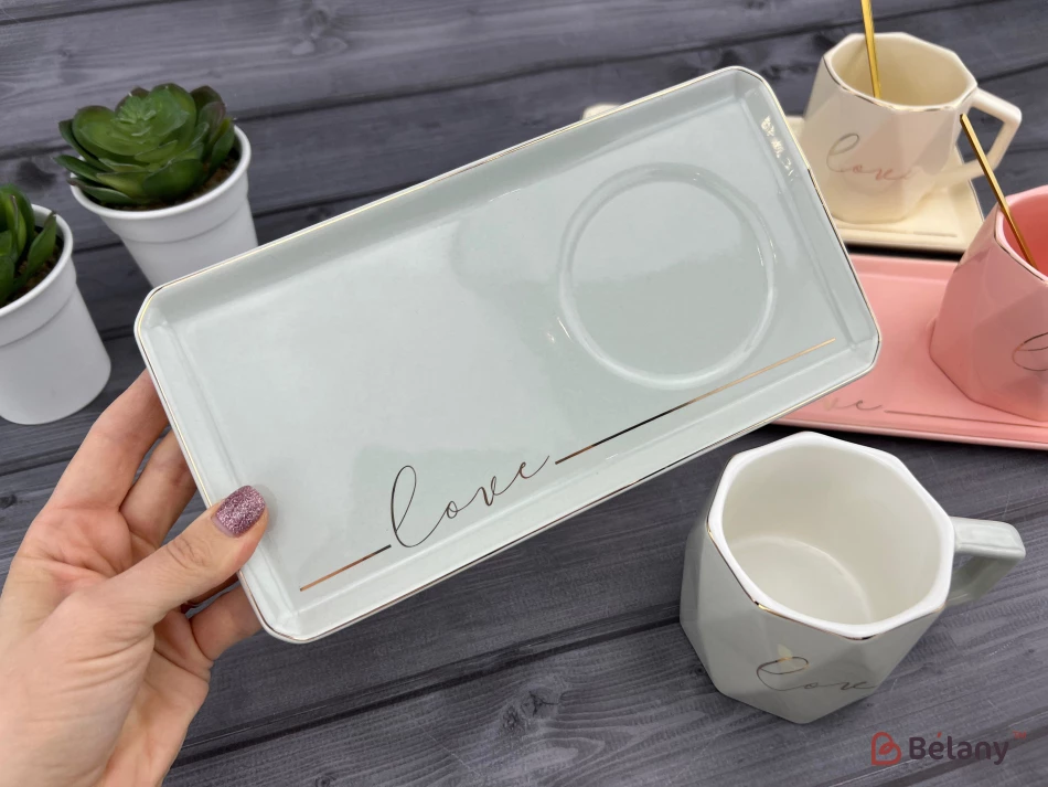 Ceașcă Și Farfurie Din Ceramică „Love It” Gri | 4