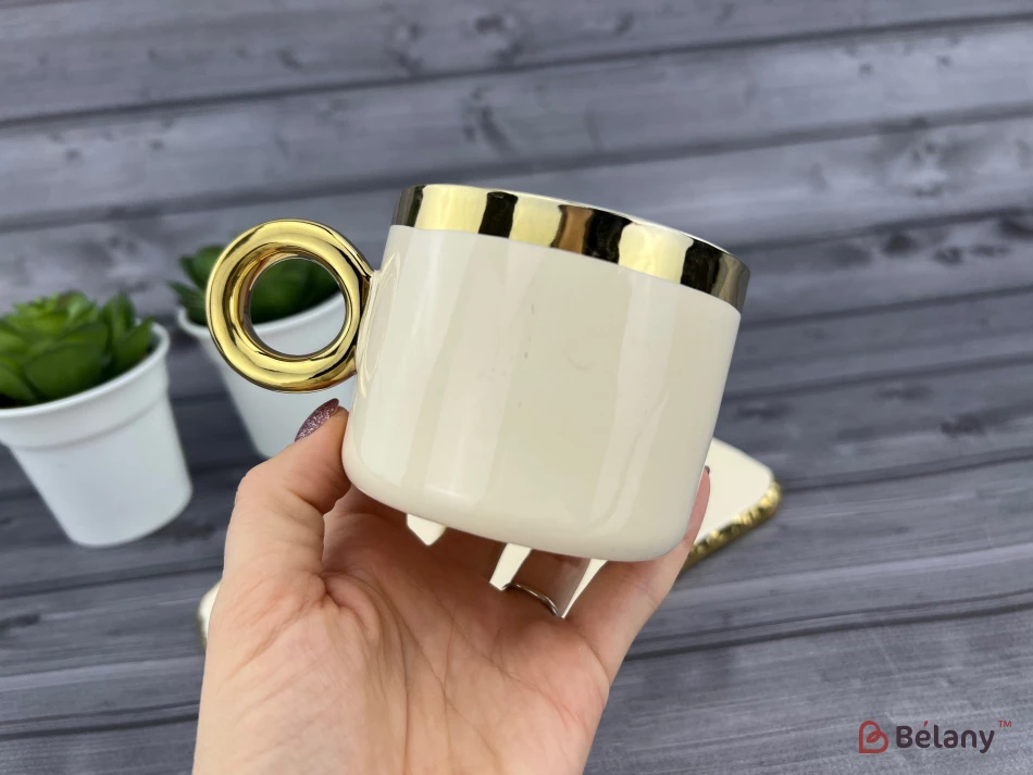 Cana Si Farfurie Ceramica "gold Edge" Crema | 2