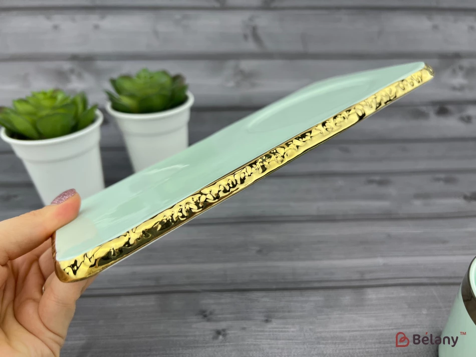 Pahar Si Farfurie Din Ceramica "gold Edge" Menta | 3