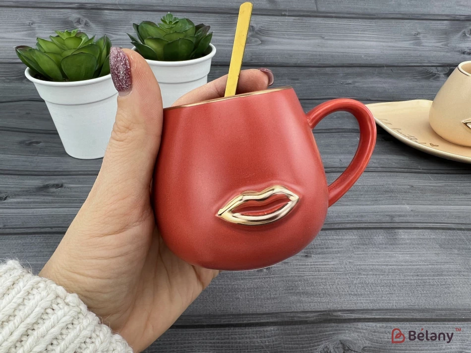 Cana Si Farfurie Din Ceramica "sweet Lips" Teracota | 2