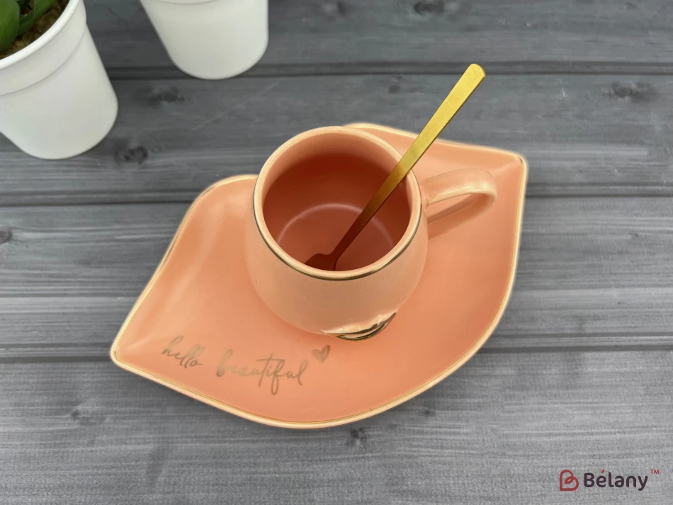 Cana Si Farfurie Din Ceramica "sweet Lips" Roz | 3