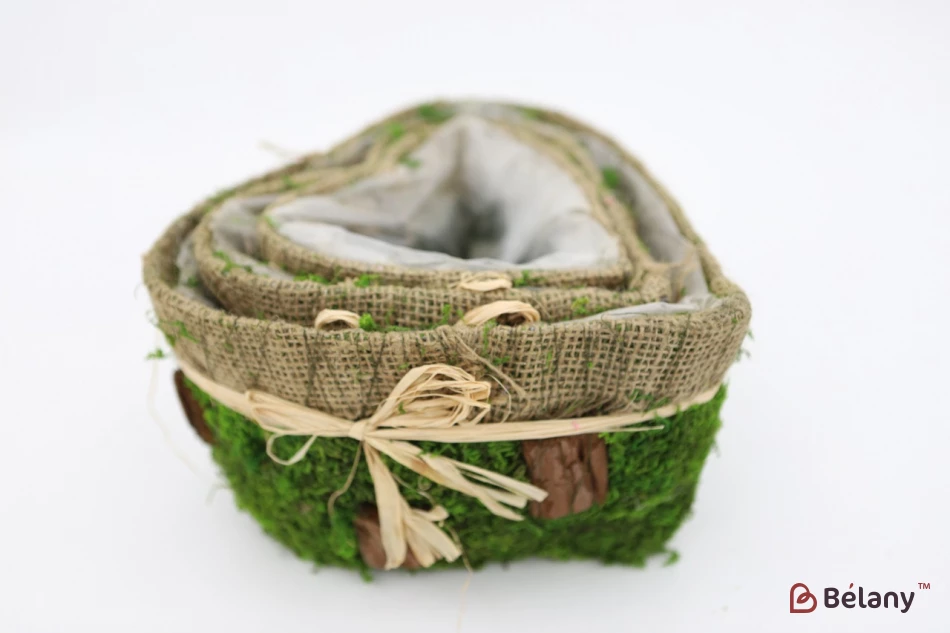 Set Ghivece Cu Flori In Forma De Inima "padure" Verde Cu Pânză De Pânză