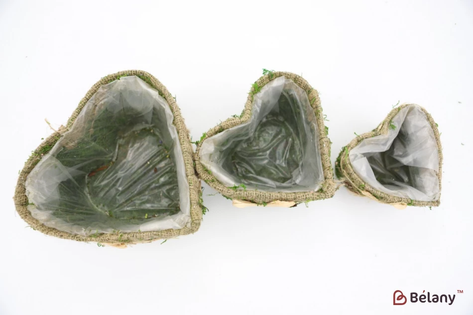 Set Ghivece Cu Flori In Forma De Inima "padure" Verde Cu Pânză De Pânză | 3