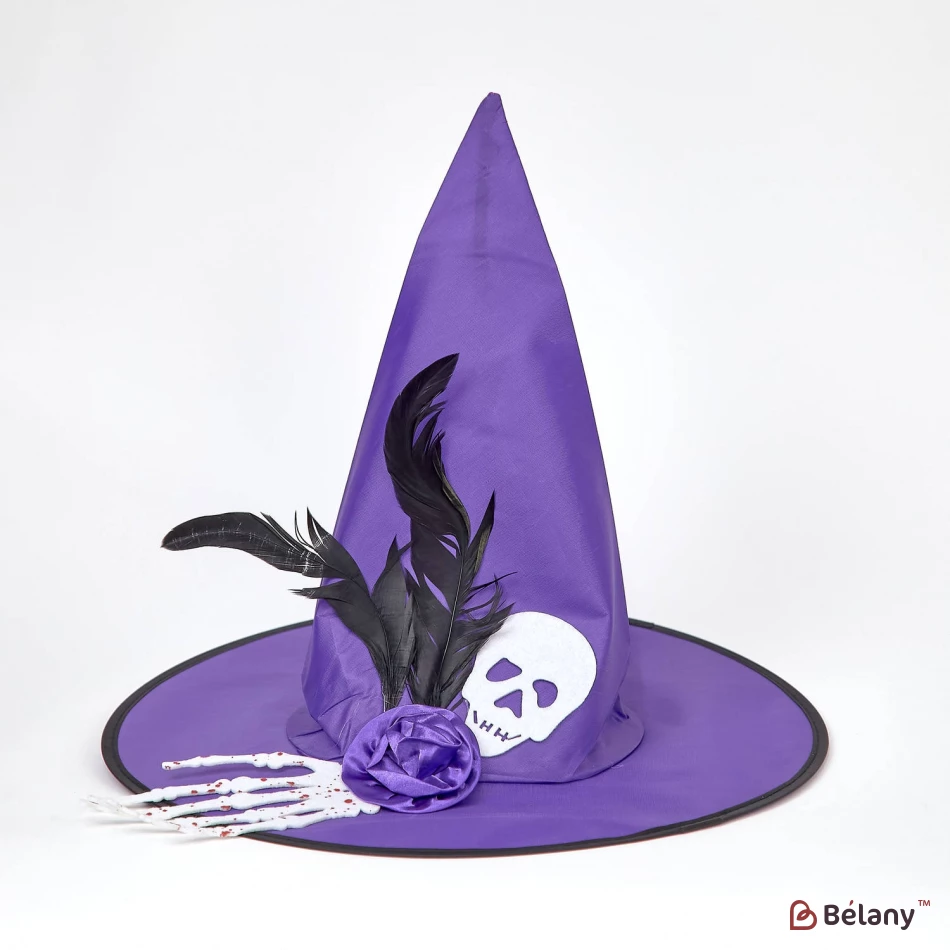 Pălărie De Vrăjitoare Cu Craniu Și Ciucuri Liliac