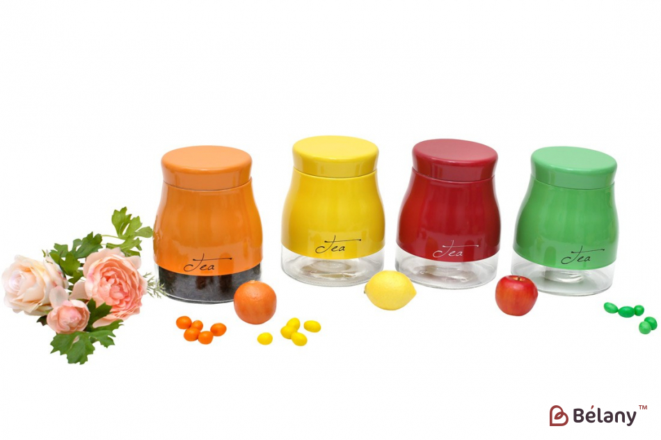 Банки с крышкой "Flower Color" (4 шт) 950 мл