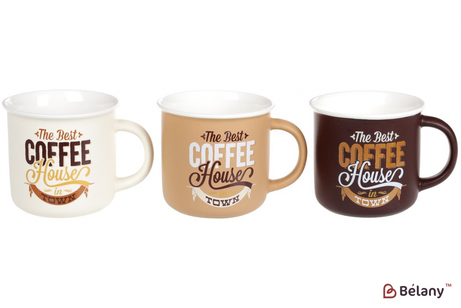 Набор фарфоровых кружек с принтом 380 мл  "The best Coffee"