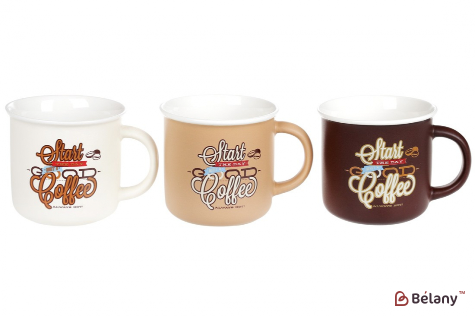 Набор фарфоровых кружек с принтом 380 мл  "Start the day with Coffee"