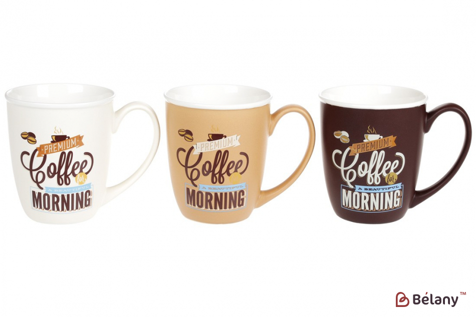Набор фарфоровых кружек с принтом 340 мл  "Morning Coffee"