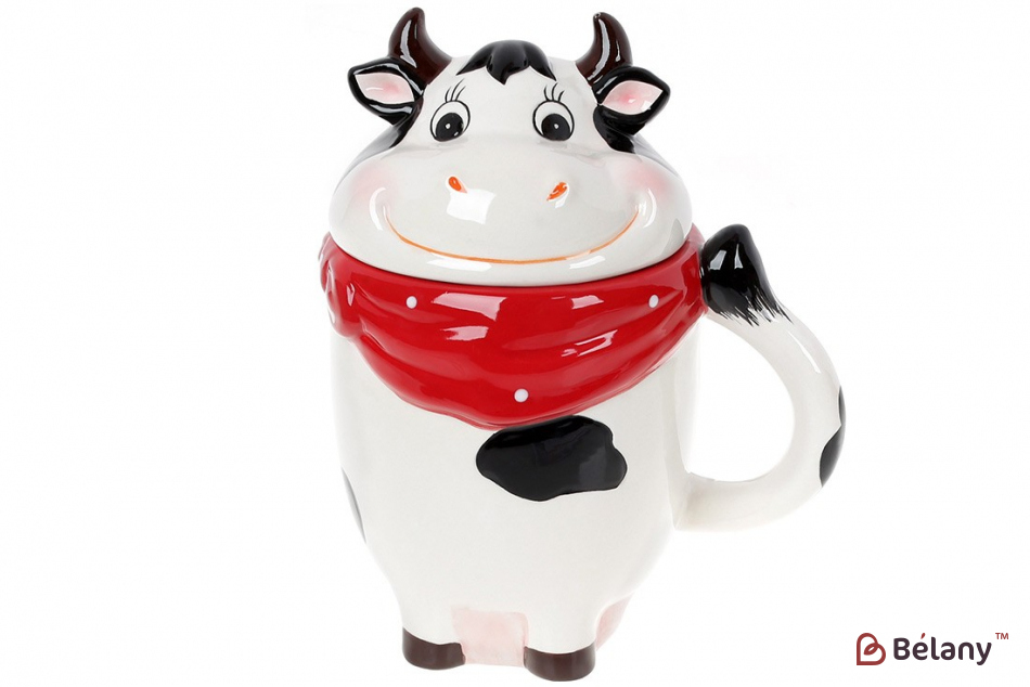 Керамическая кружка 460 мл "Cow"с крышкой