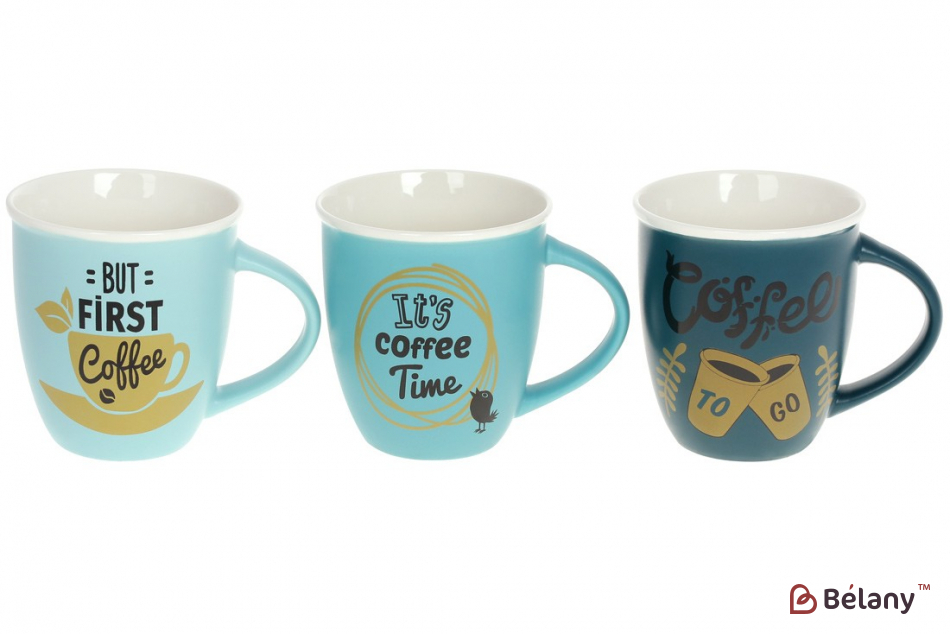 Набор фарфоровых кружек с надписью, 380 мл  "First Coffee"
