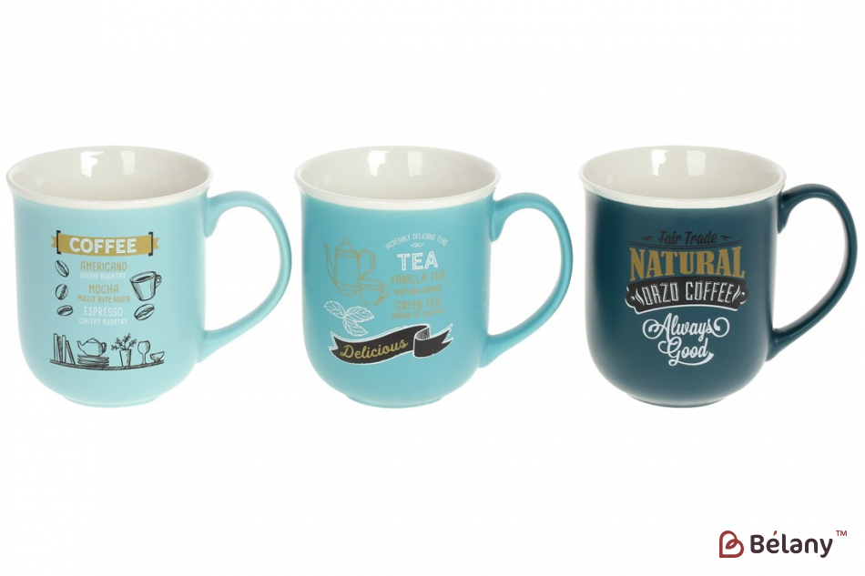 Набор фарфоровых кружек с надписью, 380 мл  "Coffee and Tea"