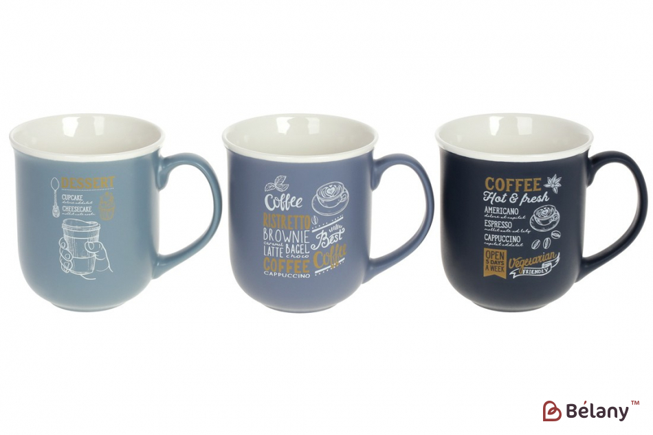 Набор фарфоровых кружек с надписью, 380 мл  "Coffee"