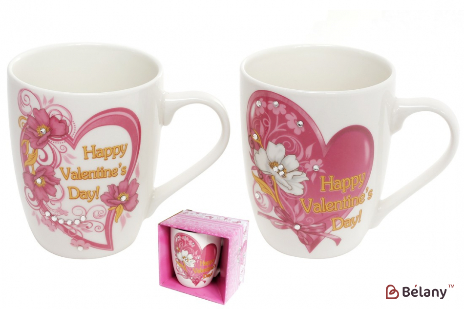 Набор фарфоровых кружек 350 мл " Valentines Day",cо стразами