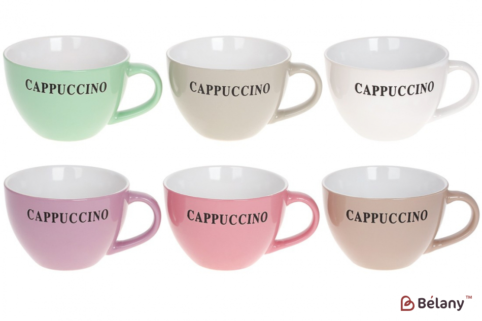 Набор керамических кружек, с надписью, 450 мл "Cappuccino"