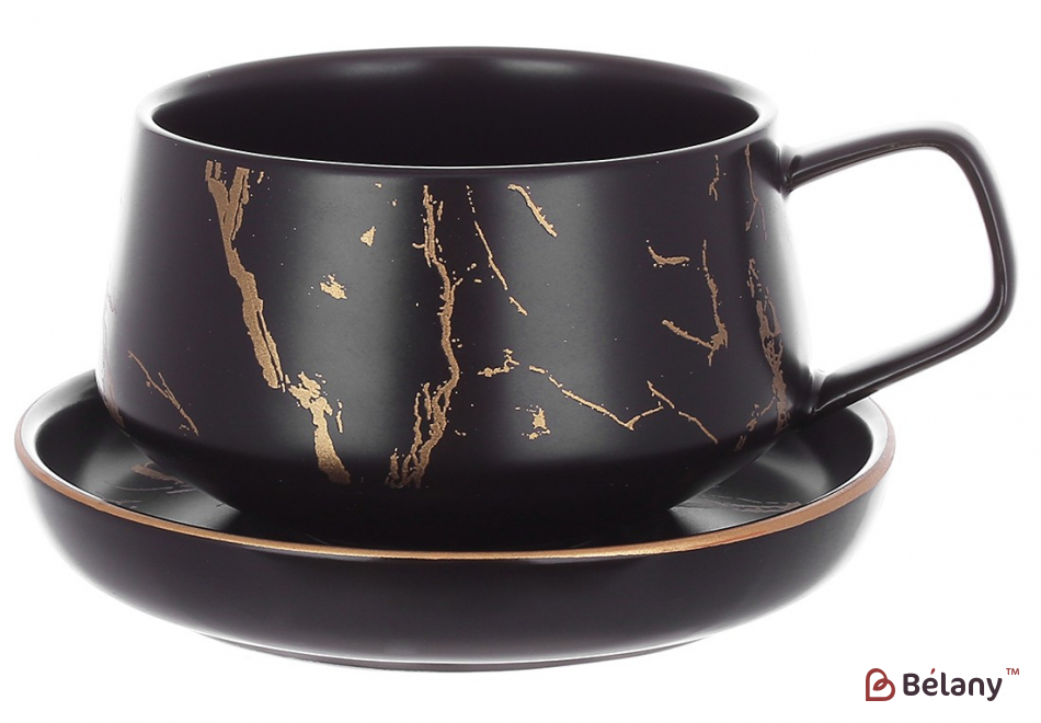 Фарфоровый набор чашка с блюдцем " Marmo Black"