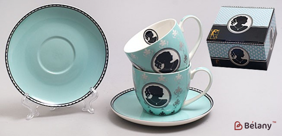 Фарфоровый набор 2 чашки с блюдцами "Ingrit Blue"