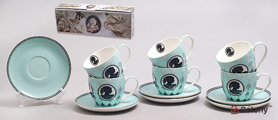 Фарфоровый набор 6 чашек с блюдцами "Ingrit Blue"