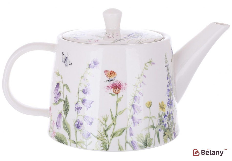 Фарфоровый чайник 1200 мл "Bell flower" белый